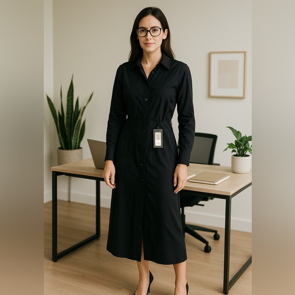 NWT Judith & Charles  Black Heirloom Midi Shirt Dress Size 4 $450 MSRP‎ - Picture 1 of 10